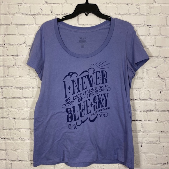 Torrid Womens Shirt sz 1 Blue Scoop Neck Short Sleeve Van Gogh Stretch Top - Picture 1 of 4